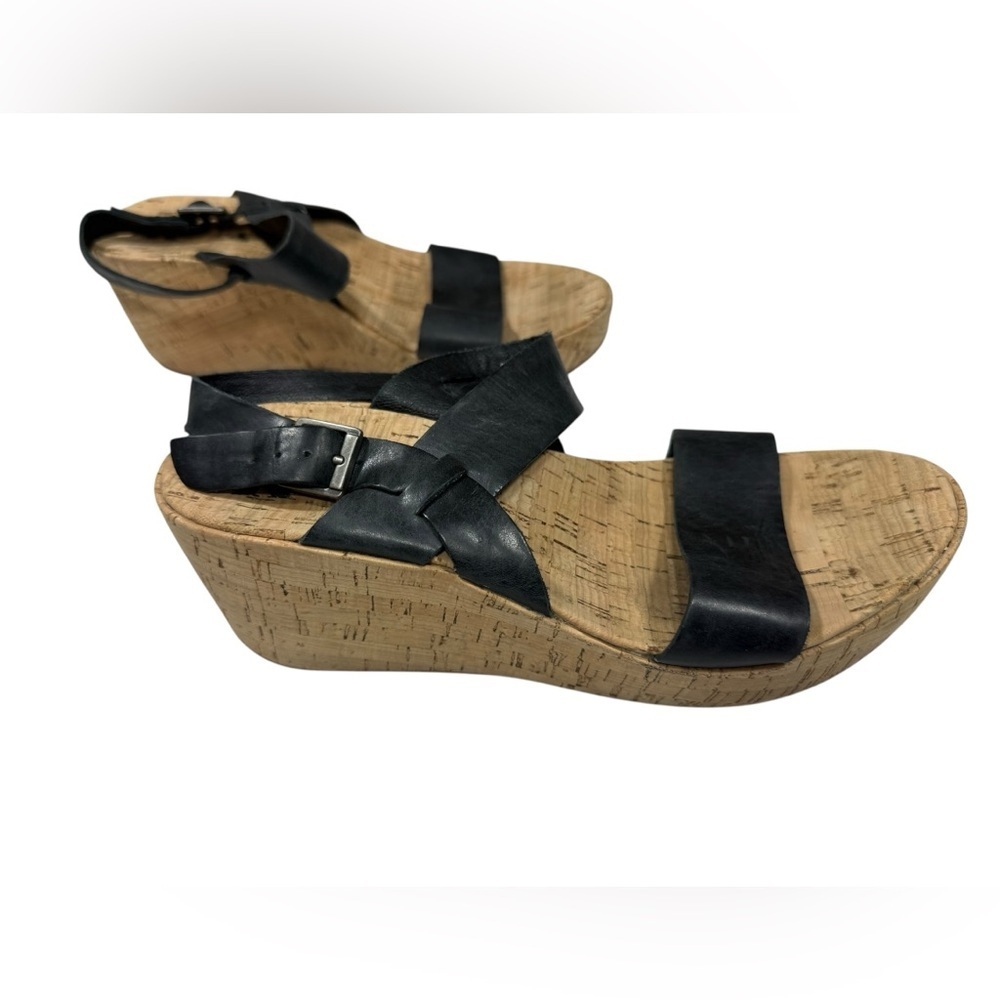 Kork-Ease Korks Austin Sandals Wedges Black Leather Womens Sz8M